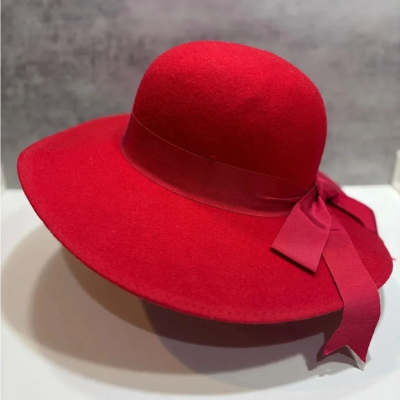Red 100% Women’s Wool Hat Bonnet Fedora - Picture 3 of 8